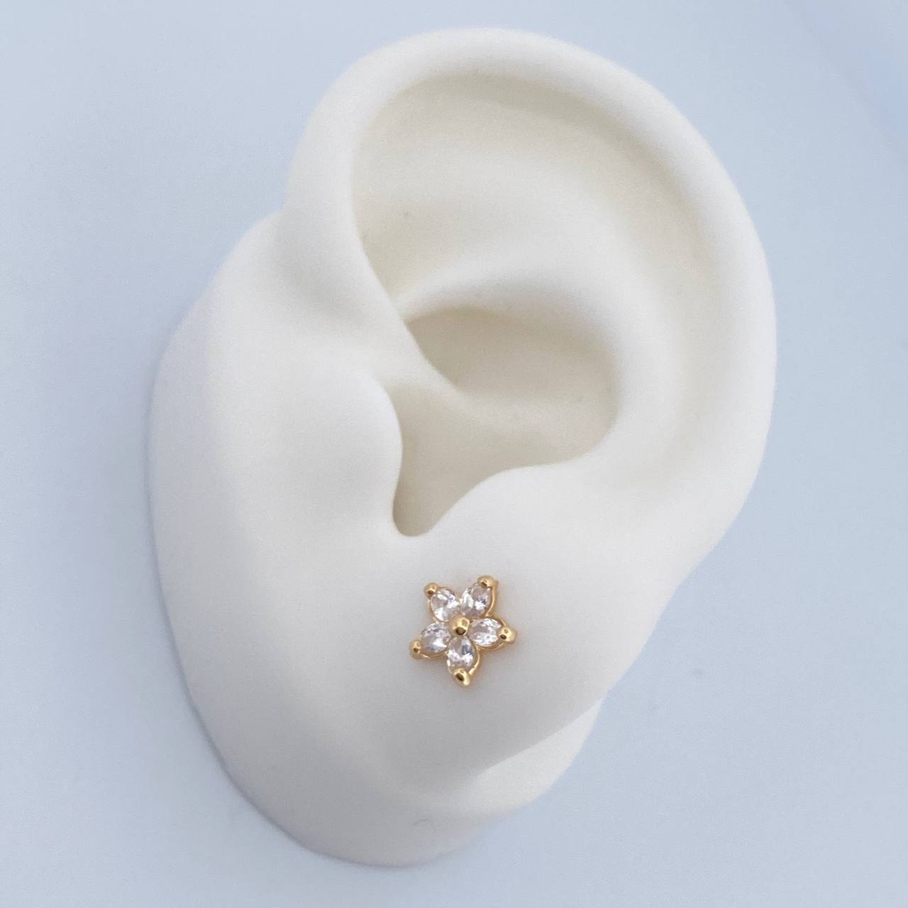 Stud Earrings Flower 0.9gr / White Zircons Yellow Gold 18K $