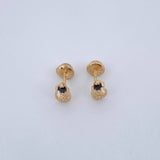 Stud Earrings Bow Cat 0.95gr / White Black Zircons Yellow Gold 18K $
