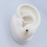 Stud Earrings Bow Cat 0.95gr / White Black Zircons Yellow Gold 18K $