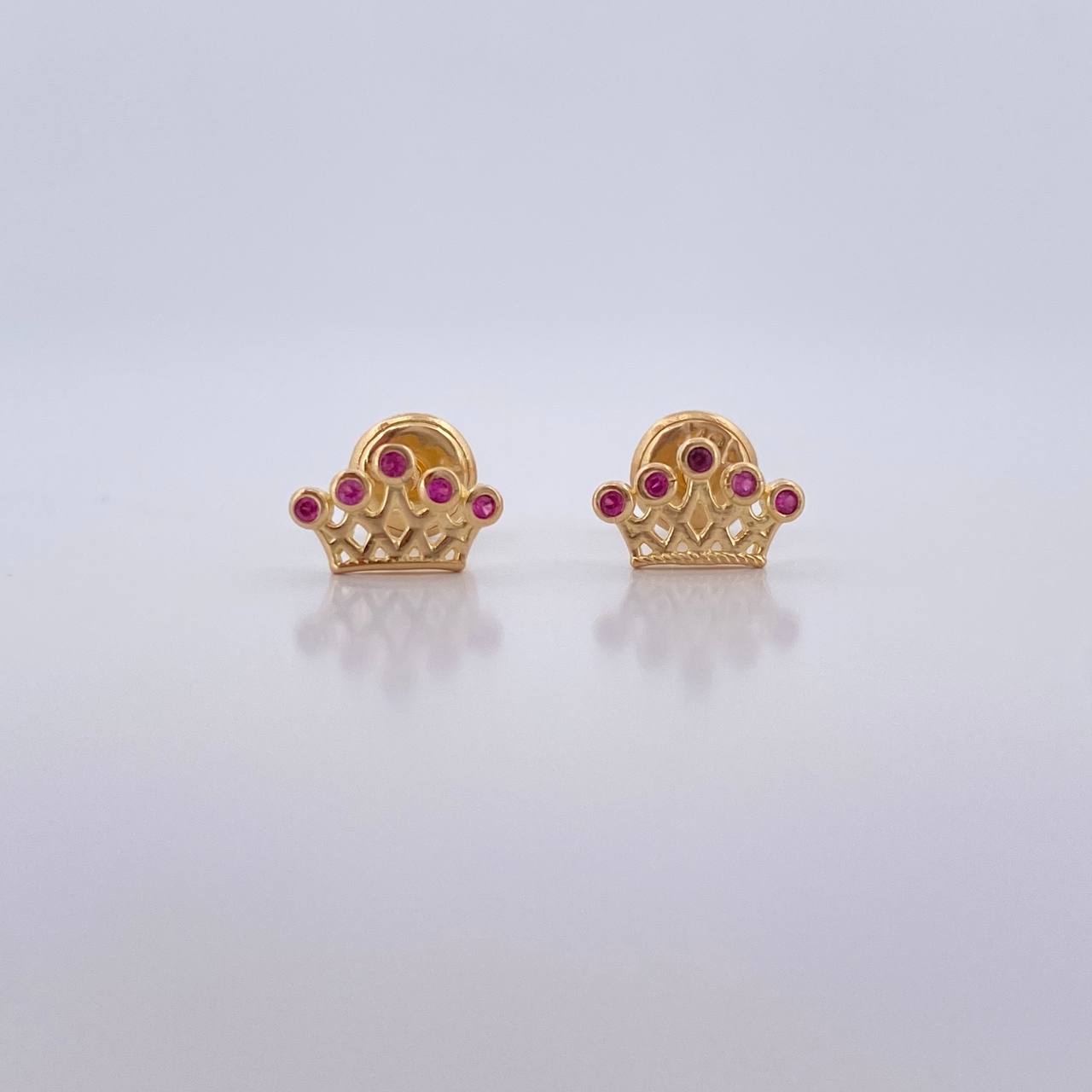 Stud Earrings Corona 0.85gr / Fuchsia Zircons Yellow Gold 18K $