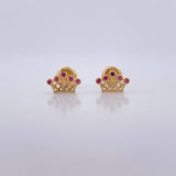 Stud Earrings Corona 0.85gr / Fuchsia Zircons Yellow Gold 18K $