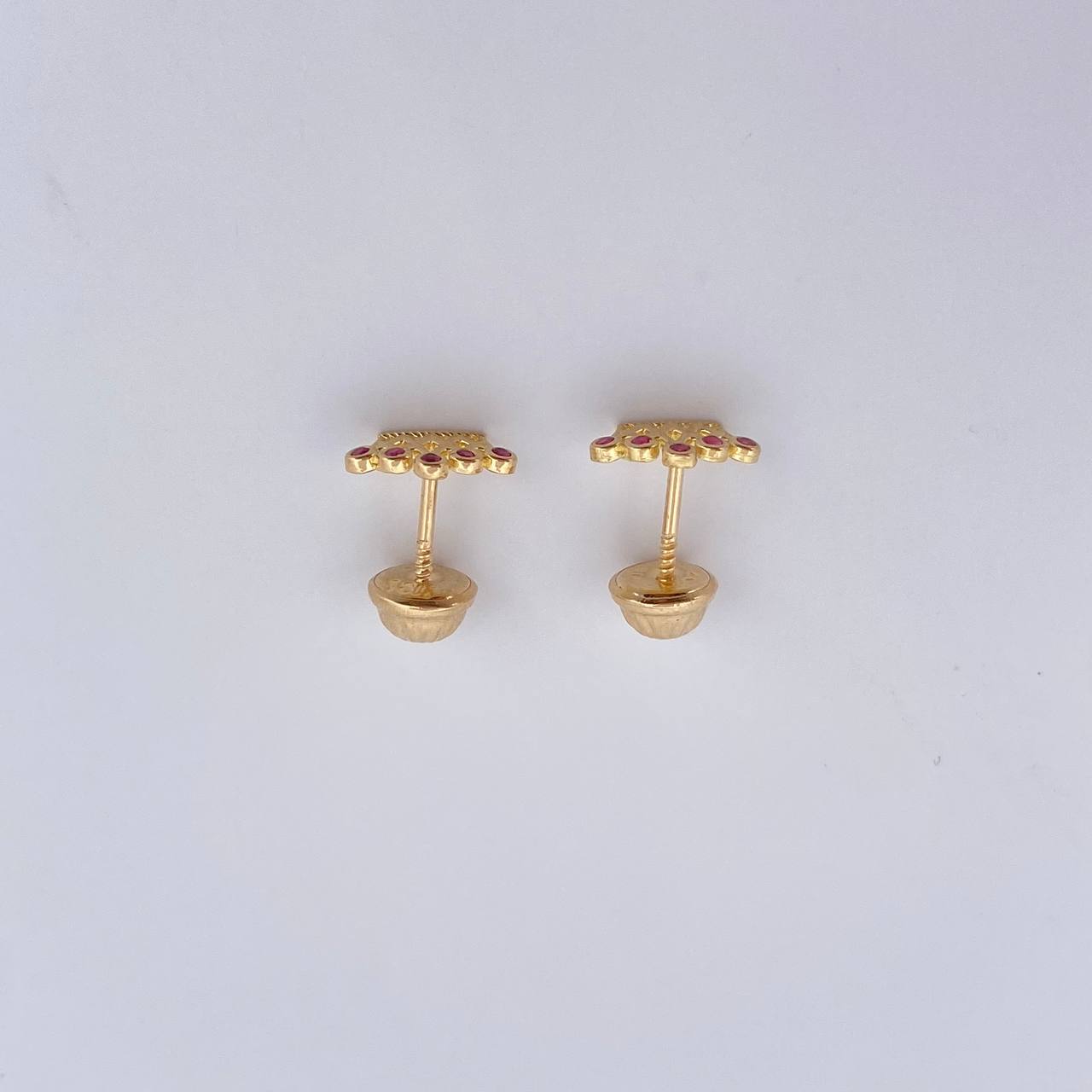 Stud Earrings Corona 0.85gr / Fuchsia Zircons Yellow Gold 18K $
