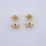 Stud Earrings Real Crown 0.95gr / White Zircons Blue Yellow Gold 18K $