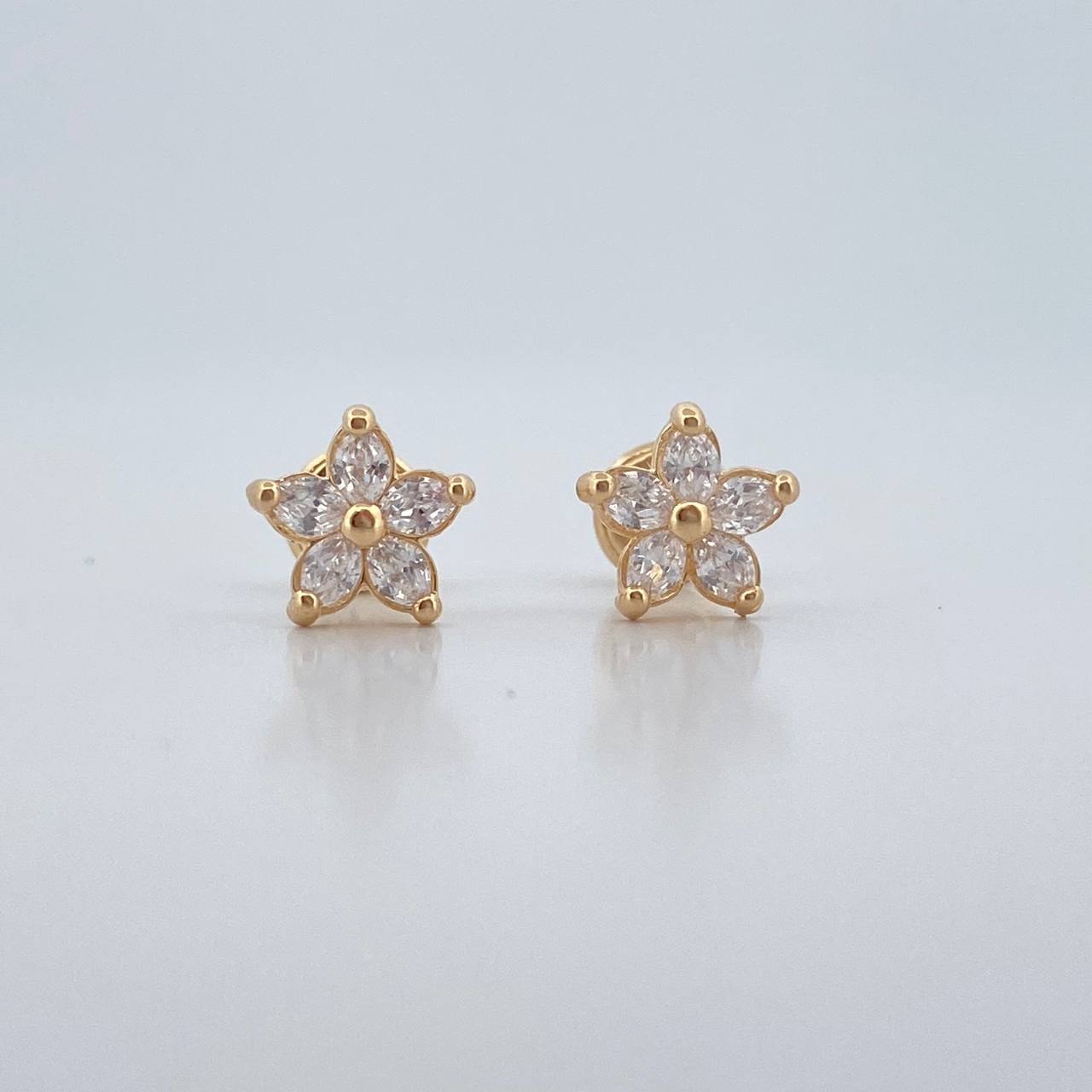 Stud Earrings Flower 0.9gr / White Zircons Yellow Gold 18K $