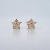 Stud Earrings Flower 0.9gr / White Zircons Yellow Gold 18K $