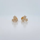 Stud Earrings Trio Flowers 1.05gr / White Zircons Yellow Gold 18K $