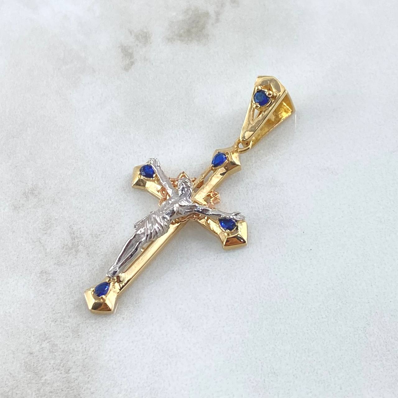 Pendant Cruz Cristo 5gr / 4.9cm / Crown Thorns Blue Zircons King Three 18K Gold