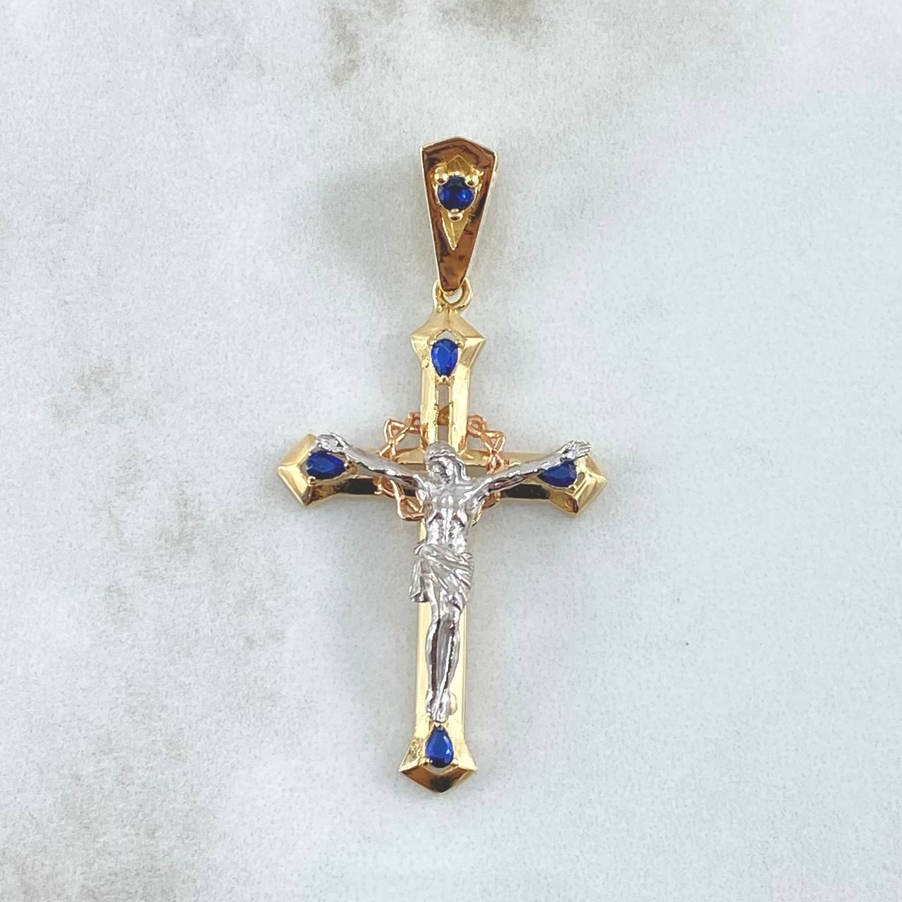 Pendant Cruz Cristo 5gr / 4.9cm / Crown Thorns Blue Zircons King Three 18K Gold