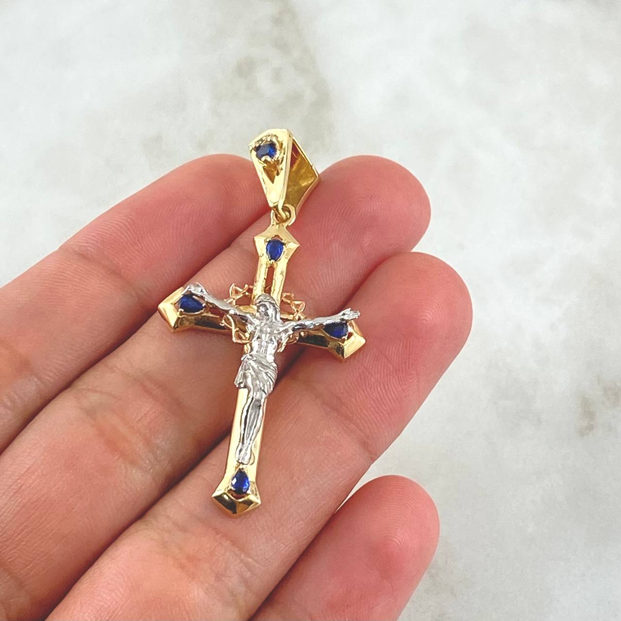 Pendant Cruz Cristo 5gr / 4.9cm / Crown Thorns Blue Zircons King Three 18K Gold