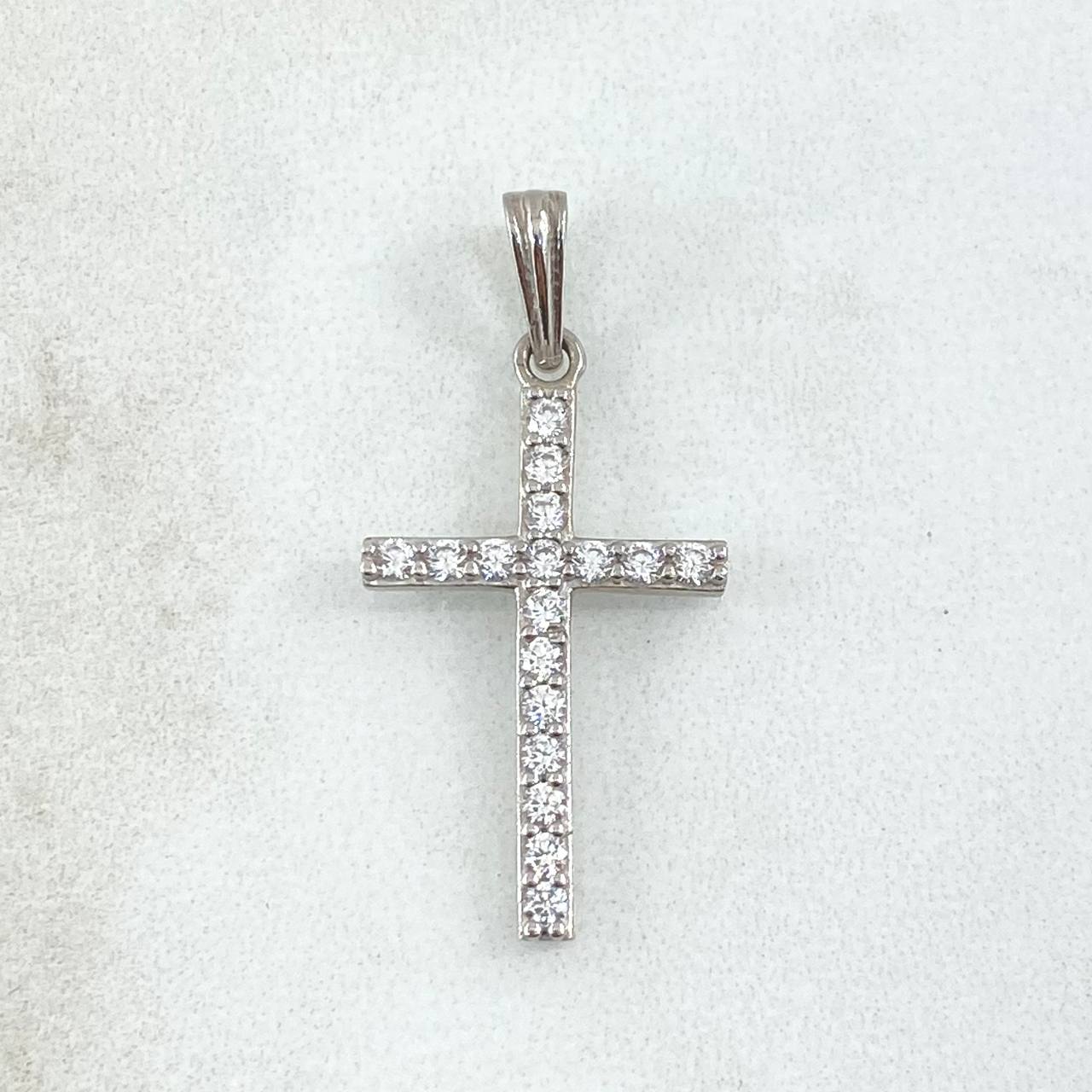 Dije Cruz 1.6gr / 3cm / Circones Blancos Oro Blanco 18K ©