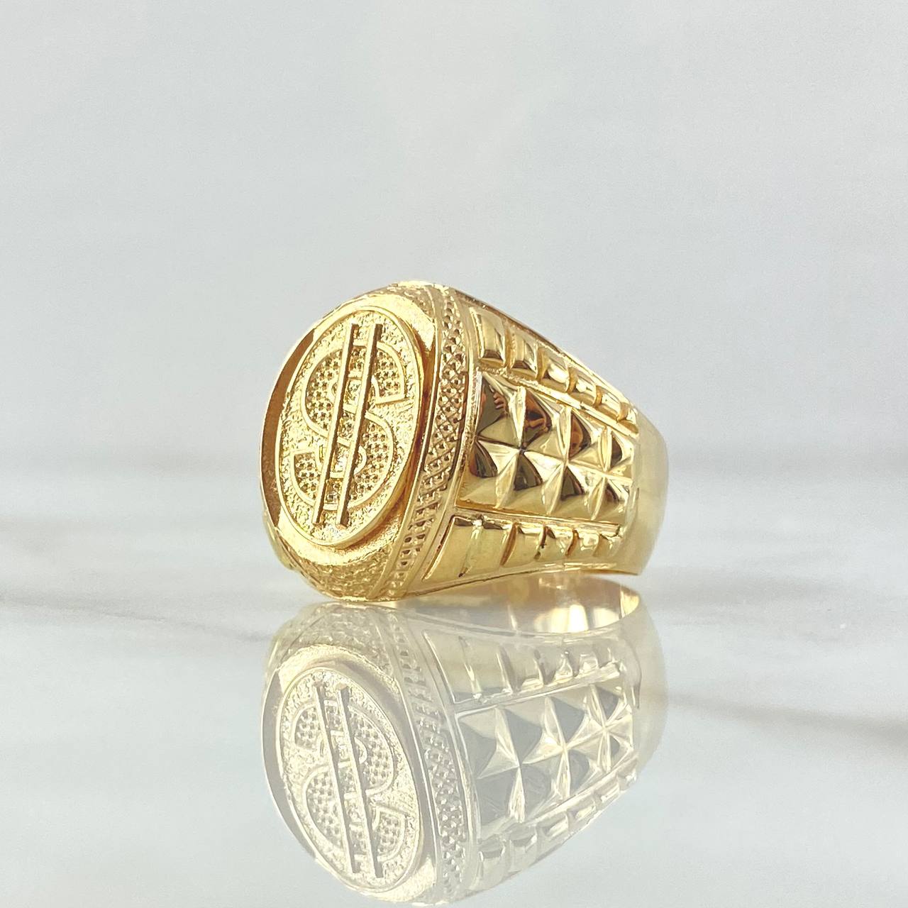 Anillo Sello Signo Dólar 6.85gr / T10 / Oro Amarillo 18K *