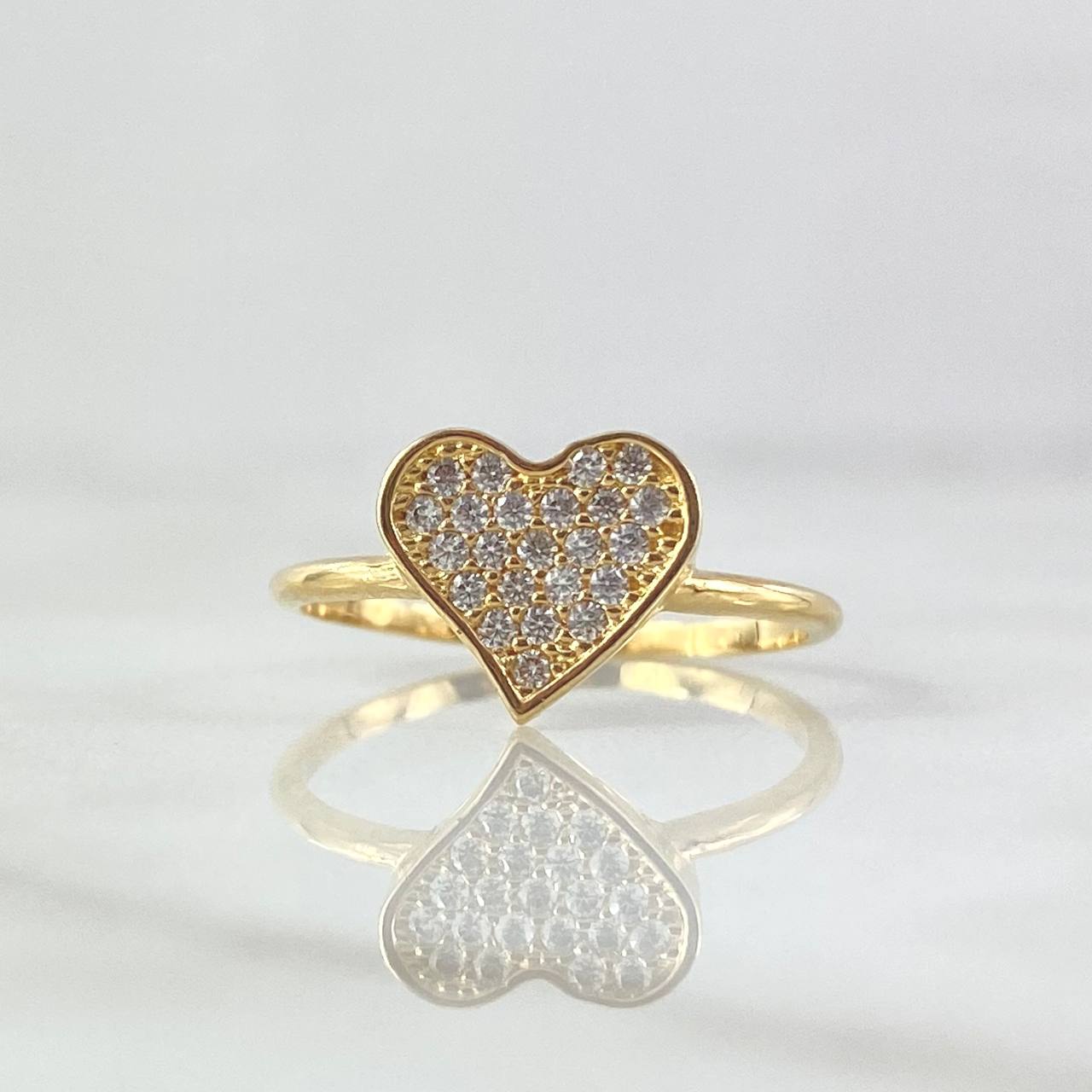 Flat Heart Ring 1.95gr / Size 7 3/4 / White Zircons 18K Yellow Gold