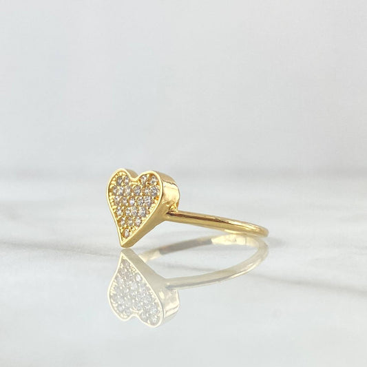 Flat Heart Ring 1.95gr / Size 5 3/4 / White Zircons 18K Yellow Gold