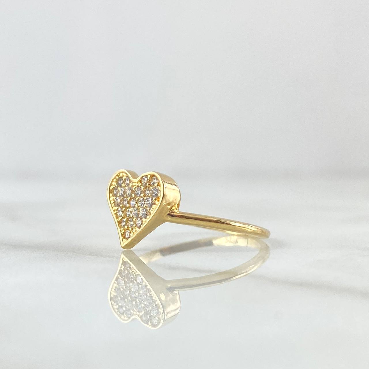Flat Heart Ring 1.95gr / Size 7 3/4 / White Zircons 18K Yellow Gold