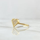 Flat Heart Ring 1.95gr / Size 7 3/4 / White Zircons 18K Yellow Gold