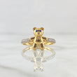 Bear Ring In Half Churumbela 2.3gr / Size 6 1/2 / Blue Zircon Eyes White Zircons 18K Yellow Gold