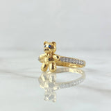 Bear Ring In Half Churumbela 2.3gr / Size 6 1/2 / Blue Zircon Eyes White Zircons 18K Yellow Gold