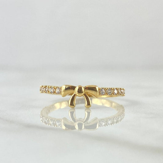 Bow Ring In Half Churumbela 1.8gr / Size 7 1/4 / White Zircons 18K Yellow Gold