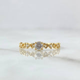 Ring Solitaire - Interspersed Hearts 1.45gr / Size 7 1/2 / White Zircons 18K Yellow Gold