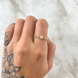 Ring Solitaire - Interspersed Hearts 1.45gr / Size 7 1/2 / White Zircons 18K Yellow Gold