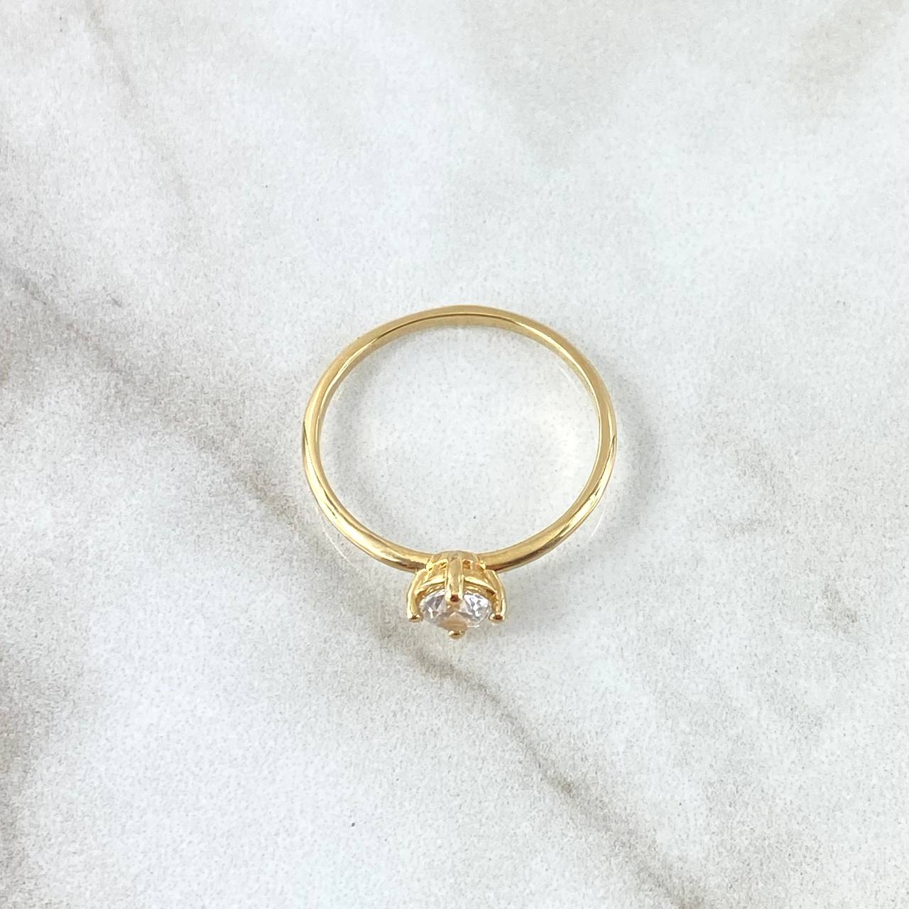 Ring Solitaire Delicate 1.7gr / Size 7 1/2 / White Zircon Yellow Gold 18K