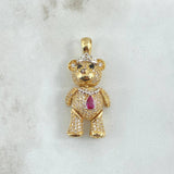 Pendant Articulated Bear Crown Necklace 9.05gr / 4cm / White Fuchsia Black Zircons Two Yellows White Gold