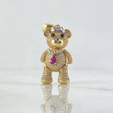Pendant Articulated Bear Crown Necklace 9.05gr / 4cm / White Fuchsia Black Zircons Two Yellows White Gold