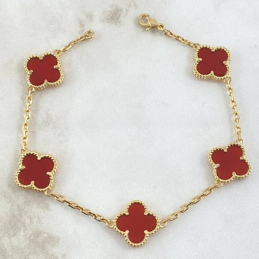 Pulso Aro Seguido Trébol VCyA Gradual 13.85gr / 22cm / 2.3mm Ambar Rojo Oro Amarillo  18K ©