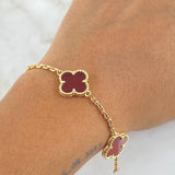 Pulso Aro Seguido Trébol VCyA Gradual 13.85gr / 22cm / 2.3mm Ambar Rojo Oro Amarillo  18K ©