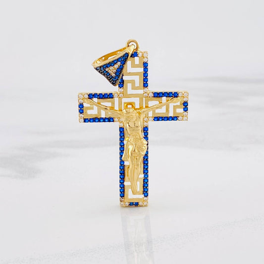 Tribal Christ Cross Pendant 9.8g / 2 1/2 in Yellow Gold 18K