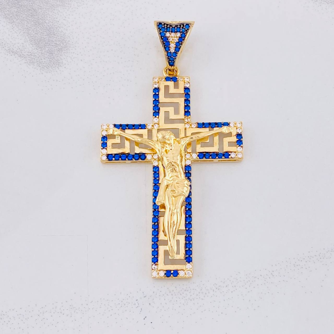Tribal Christ Cross Pendant 9.8g / 2 1/2 in Yellow Gold 18K