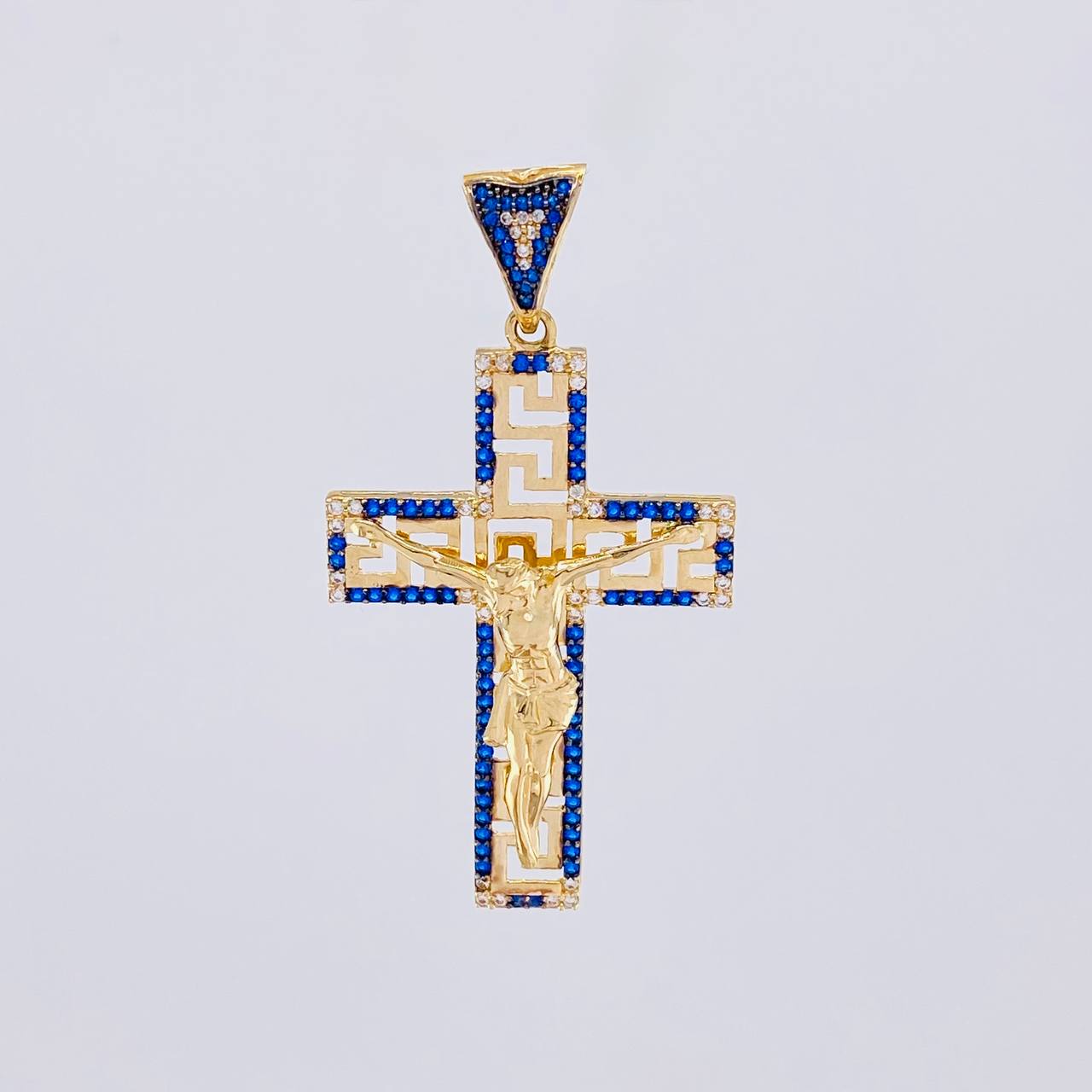 Tribal Christ Cross Pendant 9.8g / 2 1/2 in Yellow Gold 18K