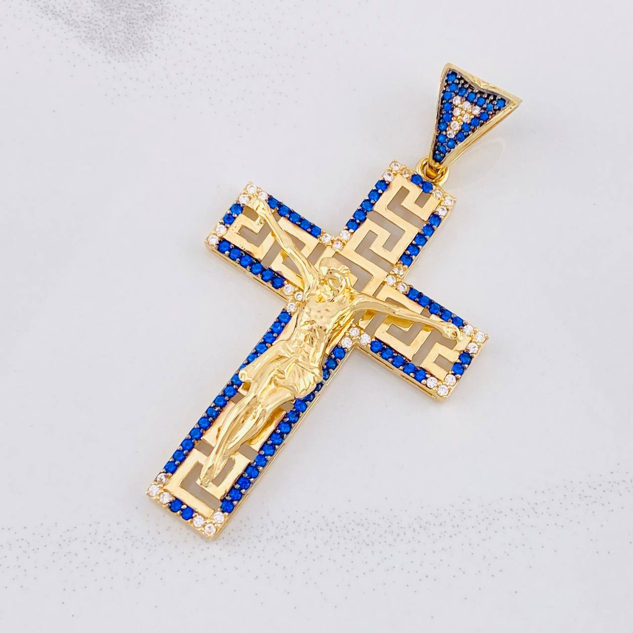 Tribal Christ Cross Pendant 9.8g / 2 1/2 in Yellow Gold 18K