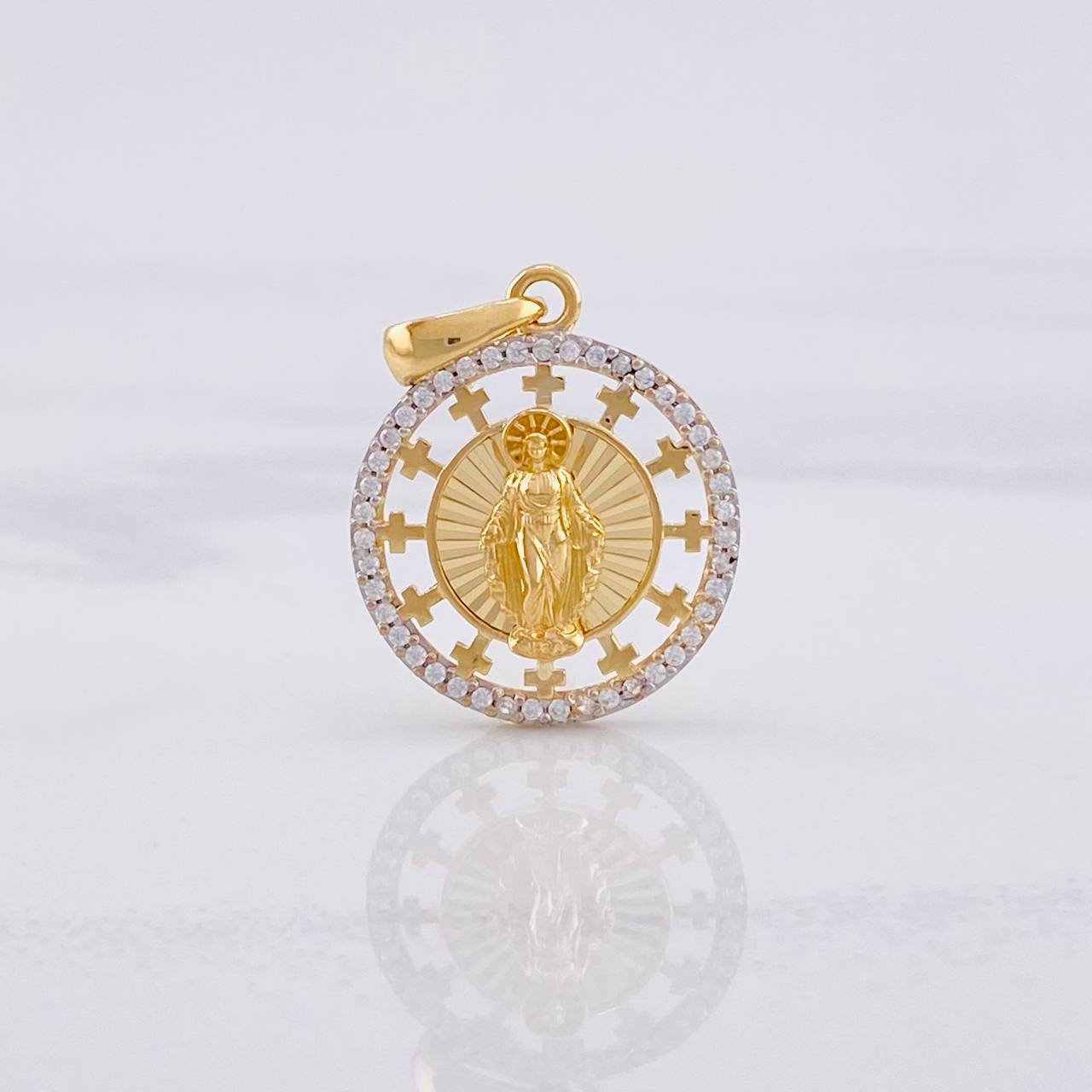 Virgin of Guadalupe Sparkles Pendant 2.85g / 1 in Two-Tone Yellow White Gold 18K