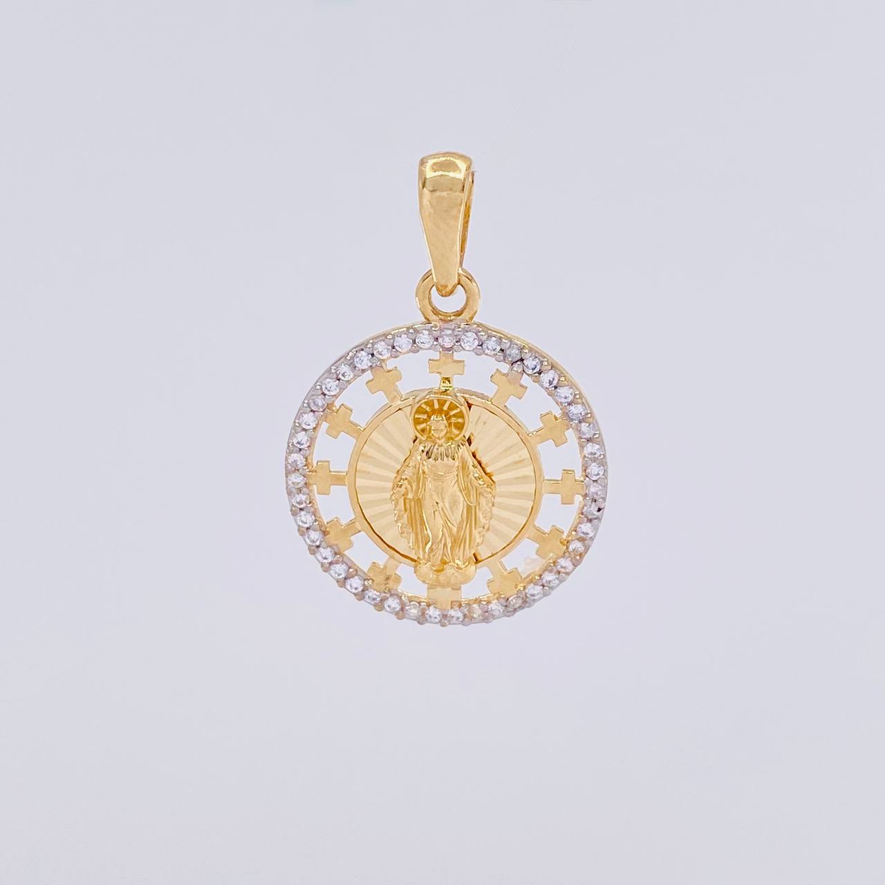 Virgin of Guadalupe Sparkles Pendant 2.85g / 1 in Two-Tone Yellow White Gold 18K