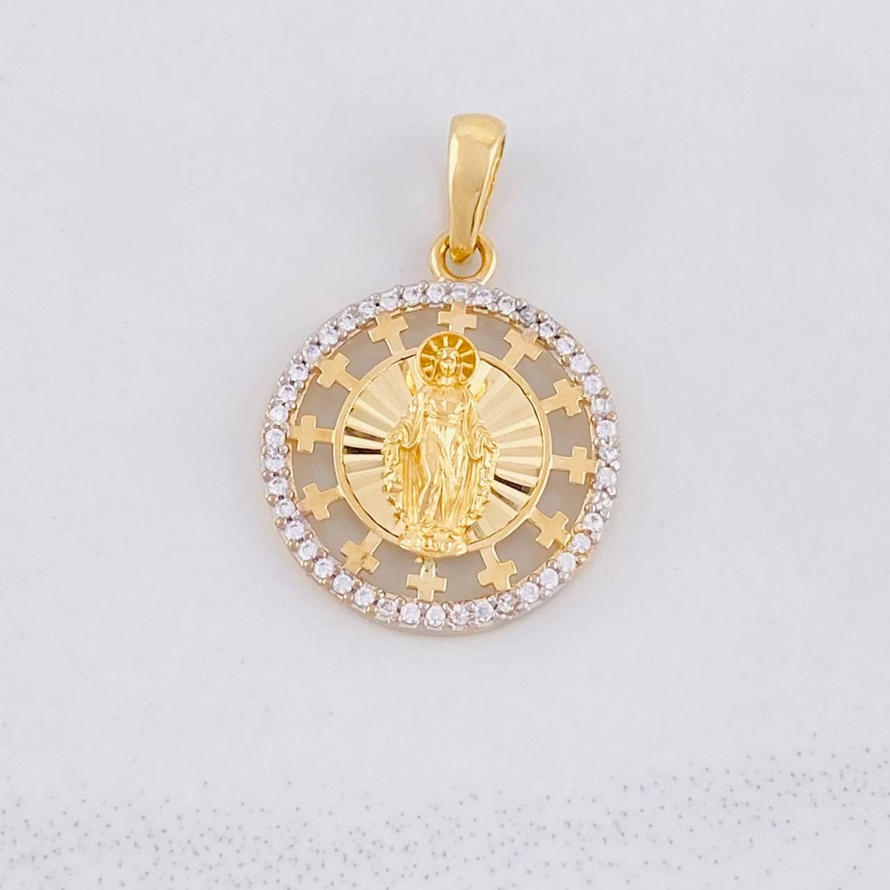 Virgin of Guadalupe Sparkles Pendant 2.85g / 1 in Two-Tone Yellow White Gold 18K