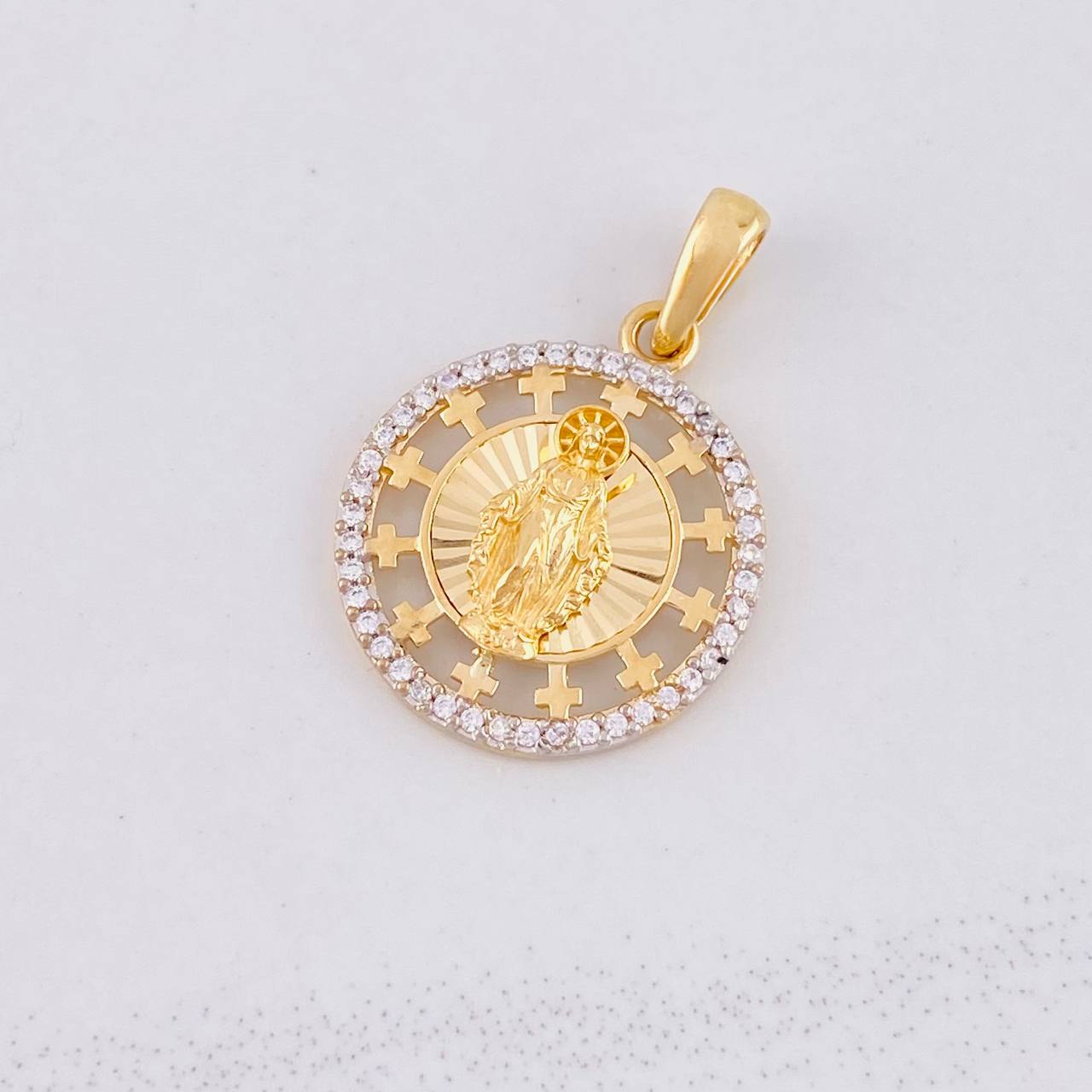 Virgin of Guadalupe Sparkles Pendant 2.85g / 1 in Two-Tone Yellow White Gold 18K