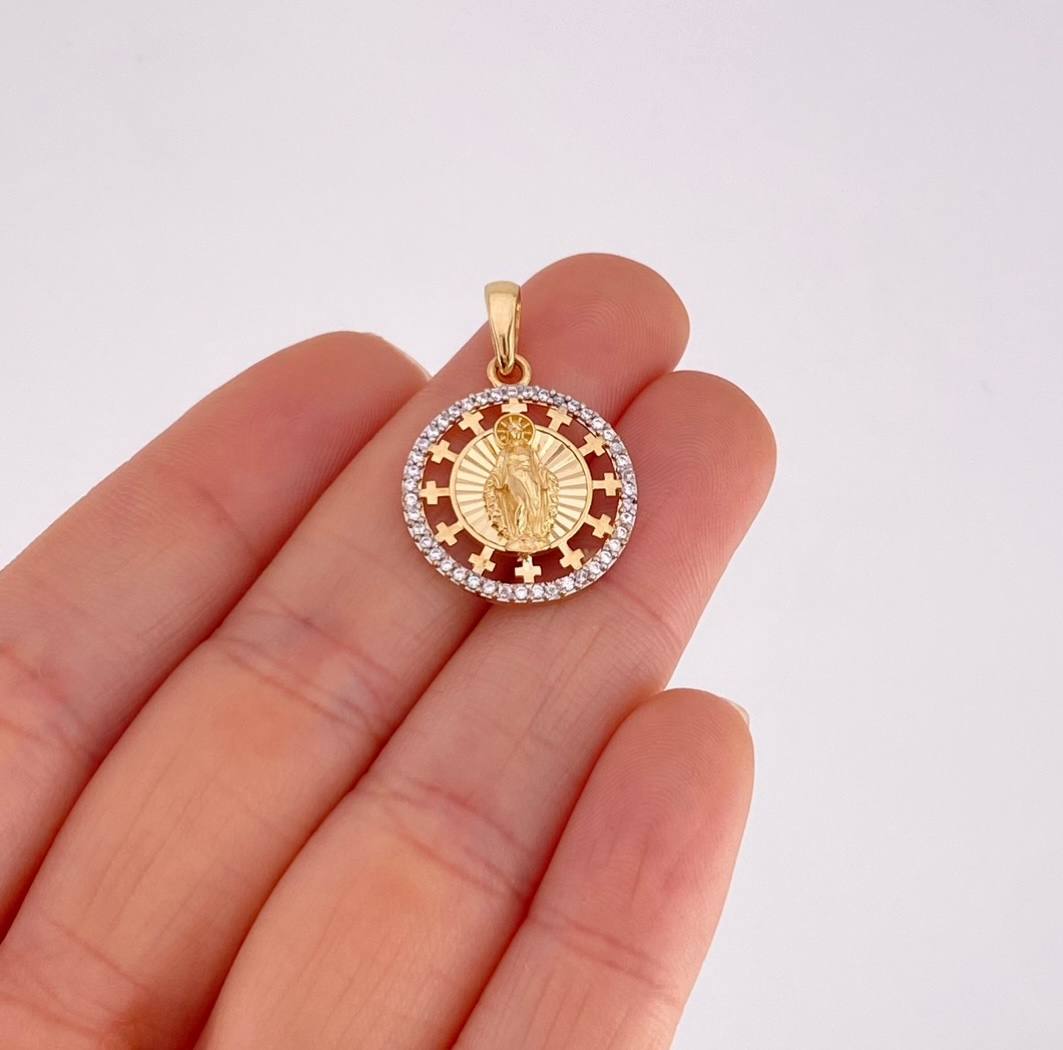 Virgin of Guadalupe Sparkles Pendant 2.85g / 1 in Two-Tone Yellow White Gold 18K