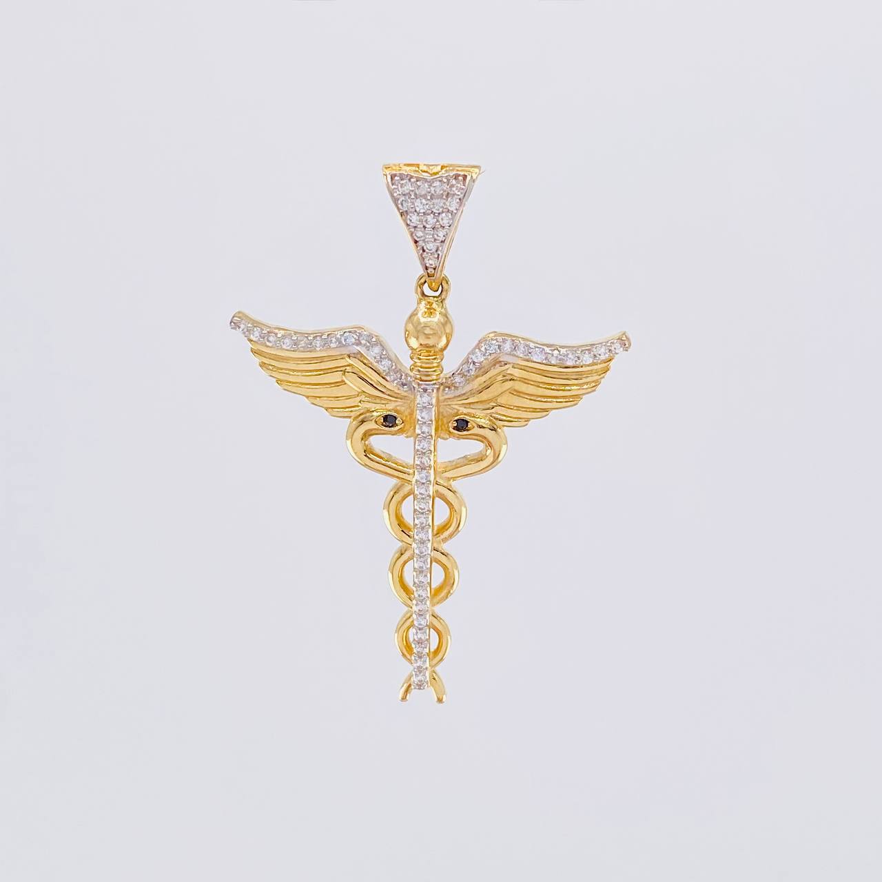 Dije Caduceo Alas 5.65g / 1 3/4 in Dos Oros Amarillo Blanco 18K