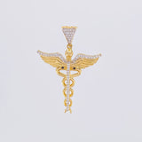 Dije Caduceo Alas 5.65g / 1 3/4 in Dos Oros Amarillo Blanco 18K
