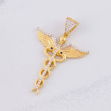Dije Caduceo Alas 5.65g / 1 3/4 in Dos Oros Amarillo Blanco 18K