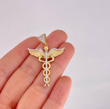 Dije Caduceo Alas 5.65g / 1 3/4 in Dos Oros Amarillo Blanco 18K