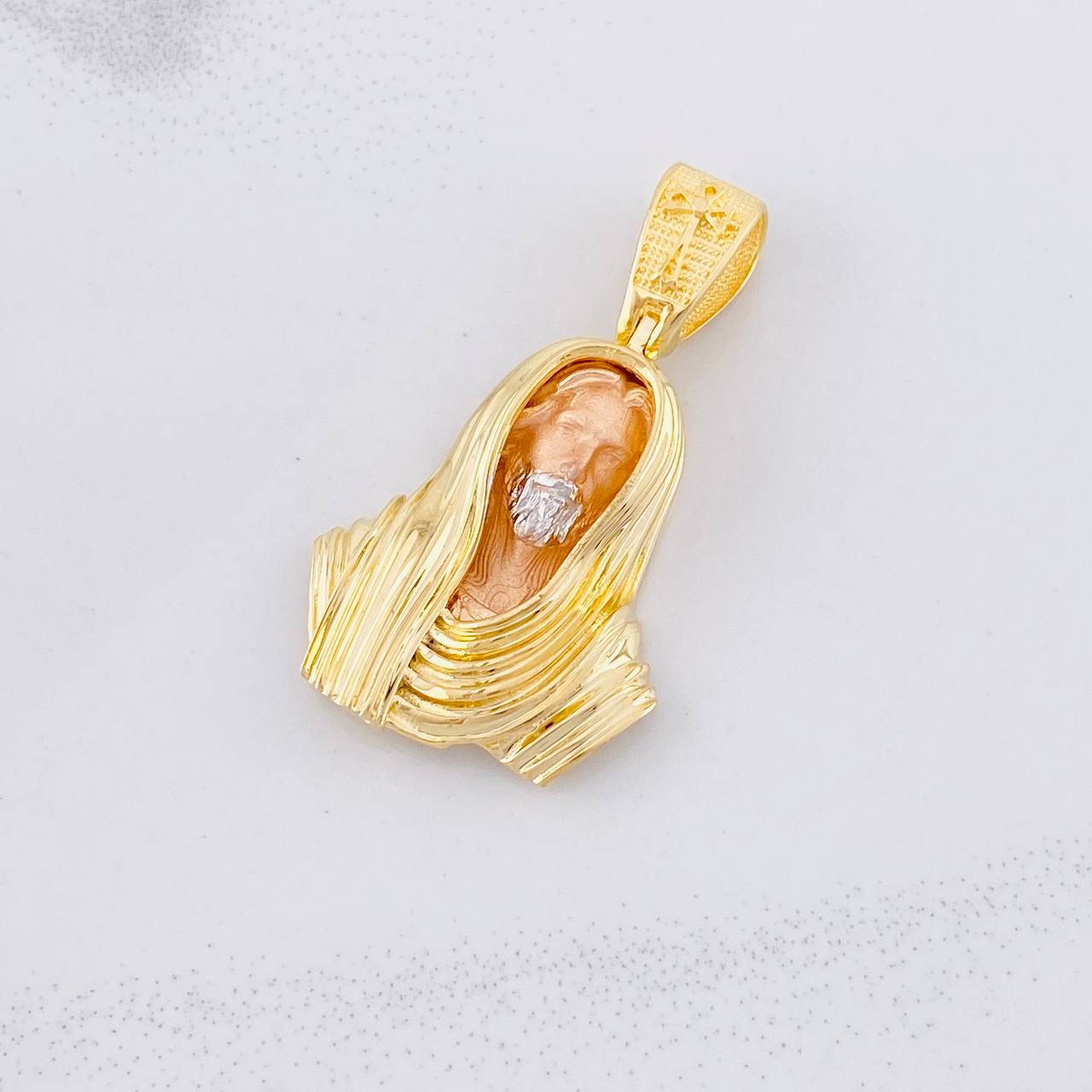 Christ Face Pendant 10g / 1 1/2 in Tri-Color Gold 18K