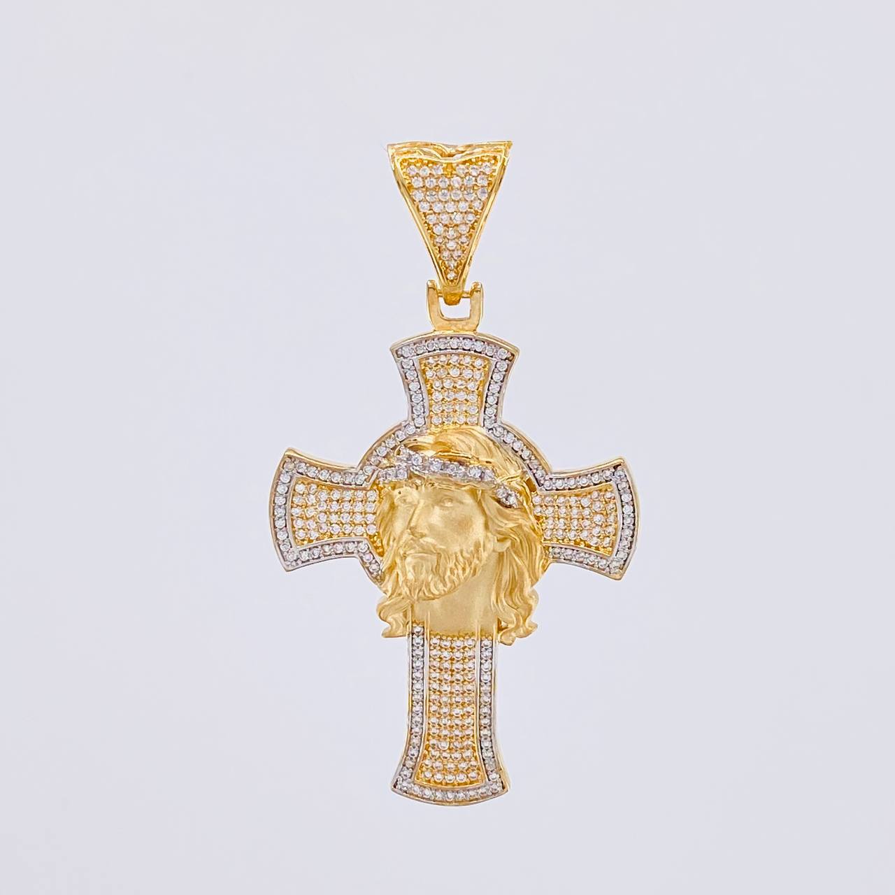 Dije Cruz Rostro de Cristo 14.05g / 2 1/2 in Dos Oros Amarillo Blanco 18K