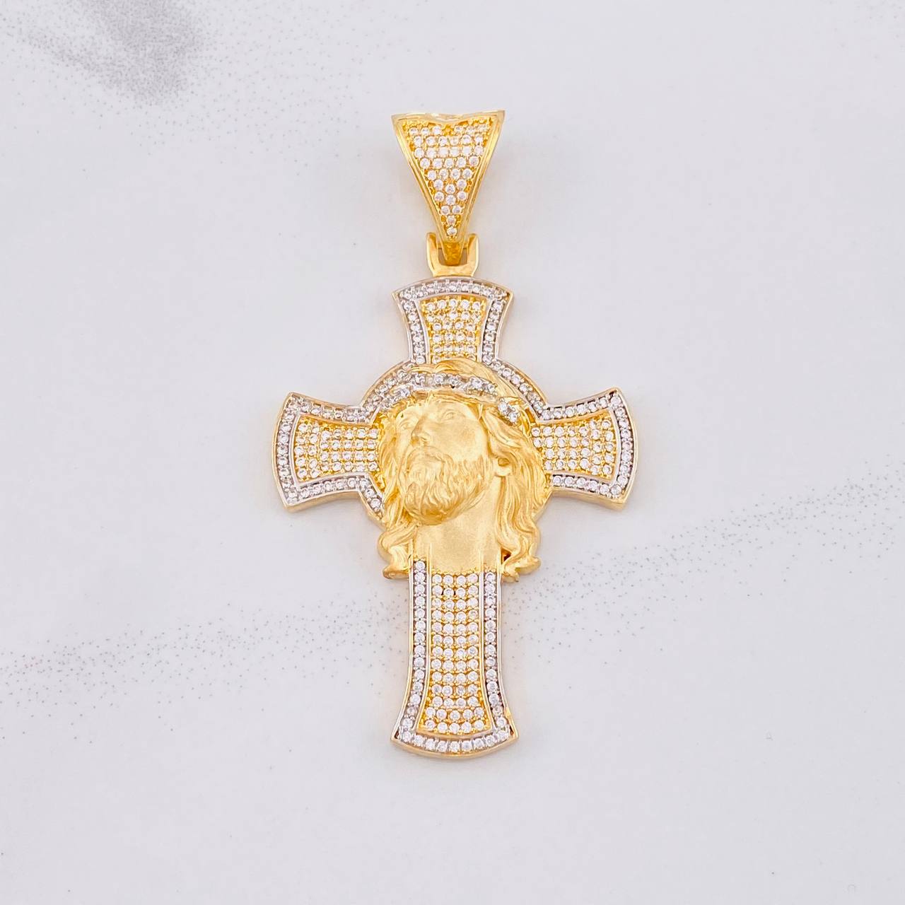 Dije Cruz Rostro de Cristo 14.05g / 2 1/2 in Dos Oros Amarillo Blanco 18K