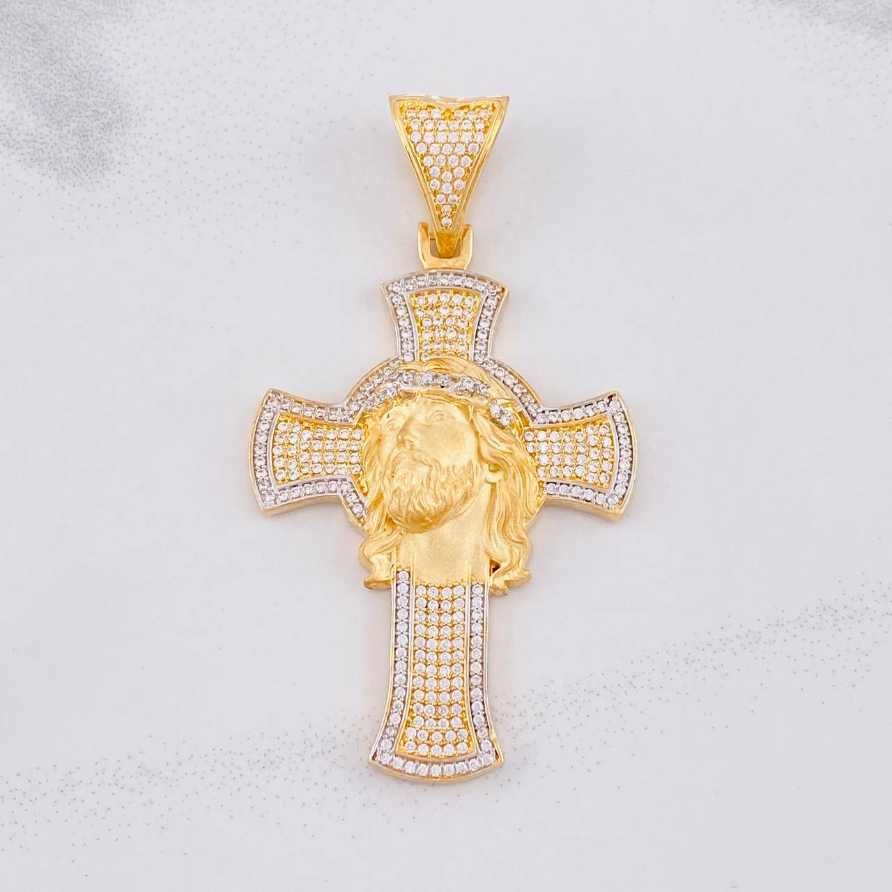 Dije Cruz Rostro de Cristo 14.05g / 2 1/2 in Dos Oros Amarillo Blanco 18K