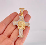 Dije Cruz Rostro de Cristo 14.05g / 2 1/2 in Dos Oros Amarillo Blanco 18K