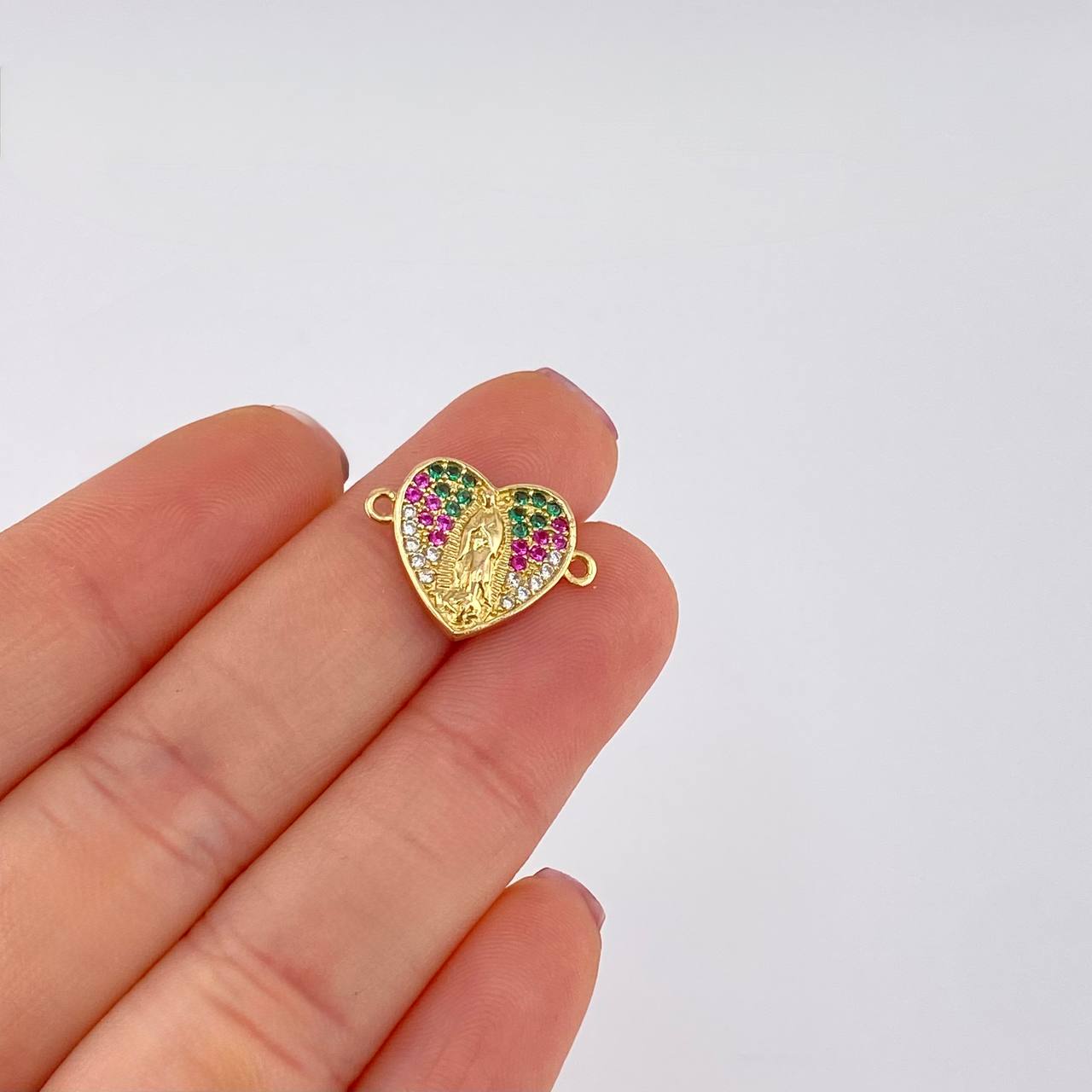 Herraje Corazon Virgen Guadalupe 2.1g / 3/4 in Oro Amarillo 18K