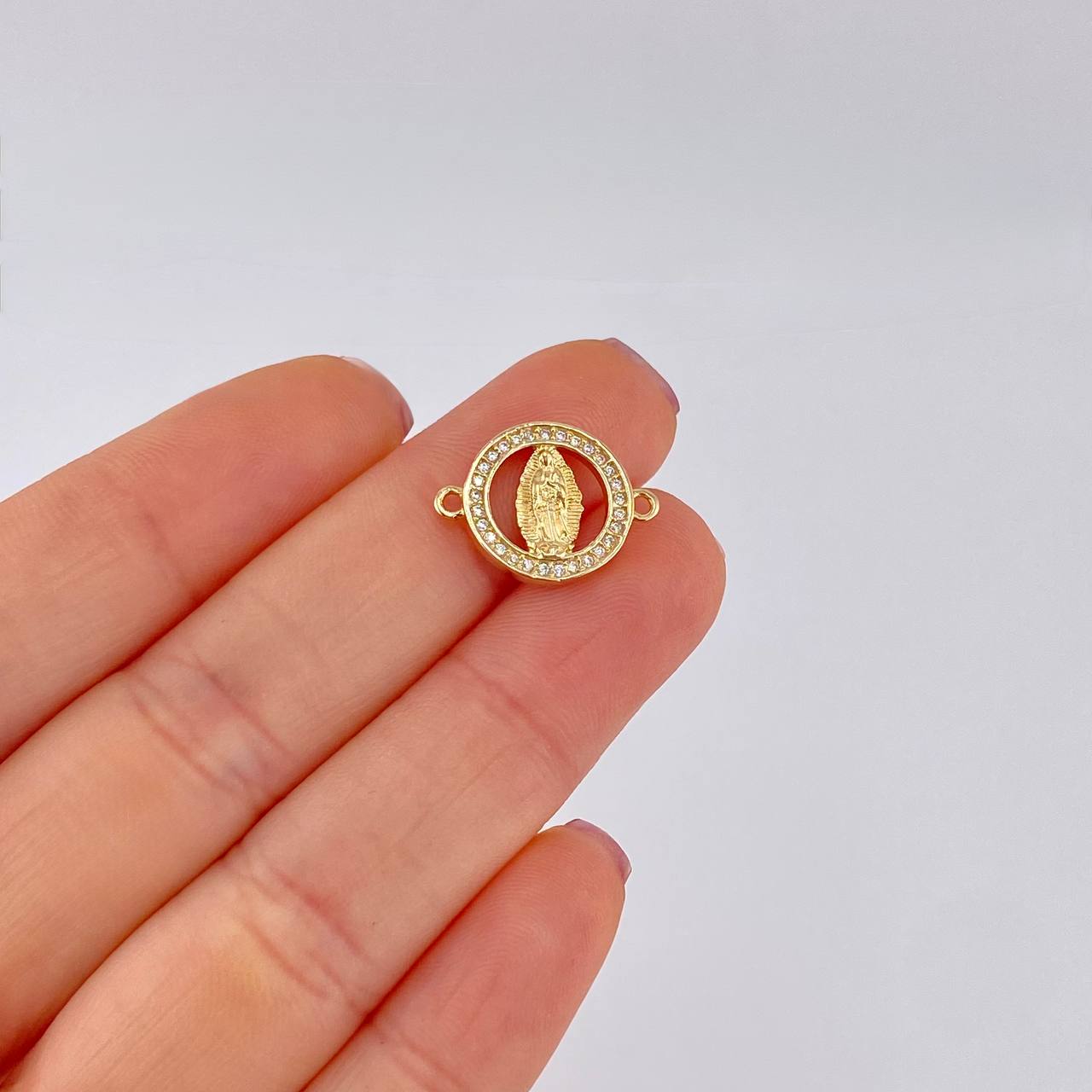 Herraje Circular Virgen Guadalupe Tupida 2.1g / 3/4 in Oro Amarillo 18K
