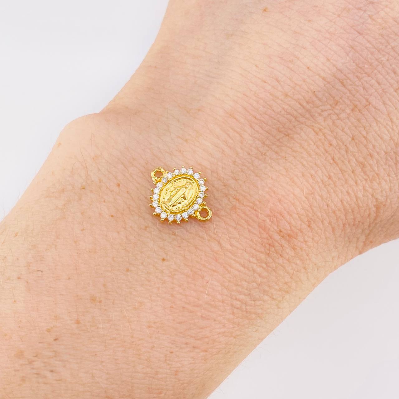 Herraje Circular Chispa Virgen Guadalupe 0.75g / 1/2 in Oro Amarillo 18K